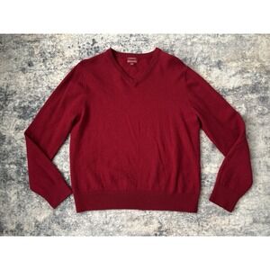 Merona Sweater Womens XL Red 100% Merino Wool V Neck Pullover‎ Knit Soft